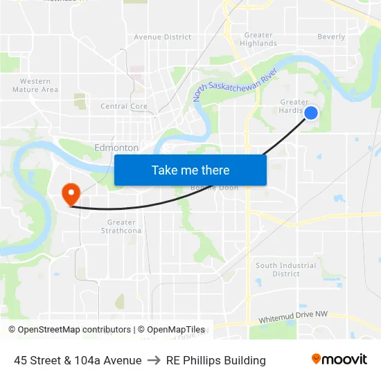 45 Street & 104a Avenue to RE Phillips Building map