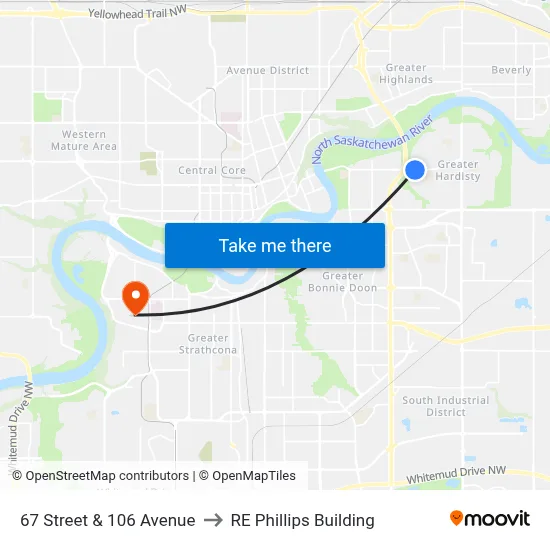 67 Street & 106 Avenue to RE Phillips Building map