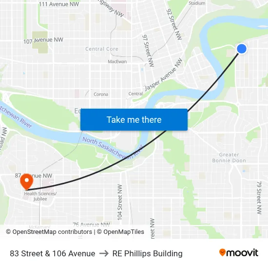 83 Street & 106 Avenue to RE Phillips Building map