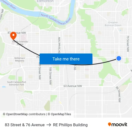 83 Street & 76 Avenue to RE Phillips Building map