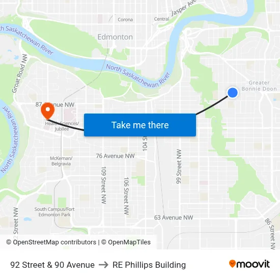 92 Street & 90 Avenue to RE Phillips Building map