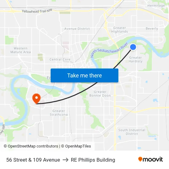 56 Street & 109 Avenue to RE Phillips Building map