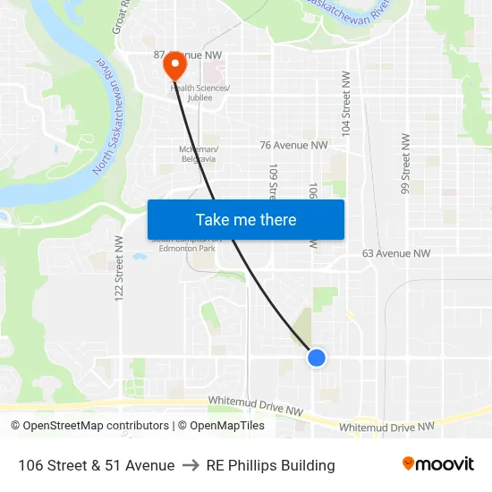 106 Street & 51 Avenue to RE Phillips Building map