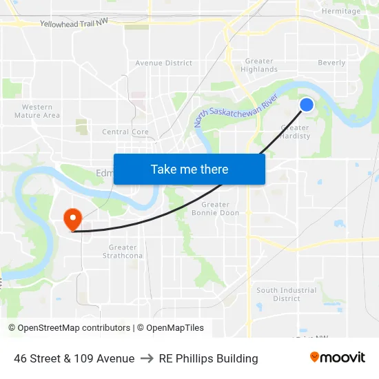 46 Street & 109 Avenue to RE Phillips Building map