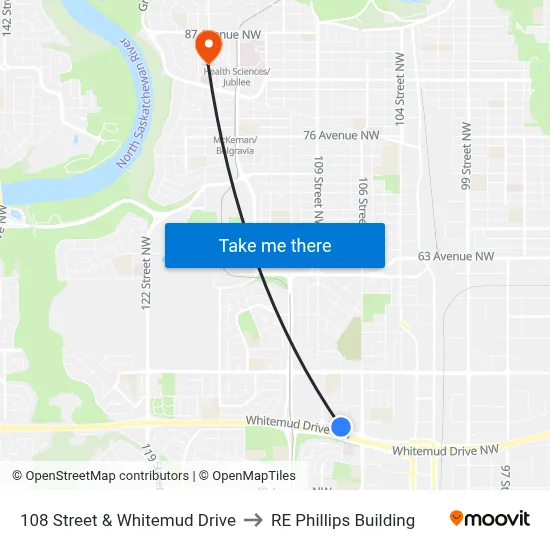 108 Street & Whitemud Drive to RE Phillips Building map