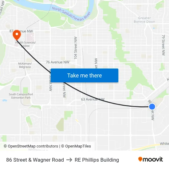 86 Street & Wagner Road to RE Phillips Building map