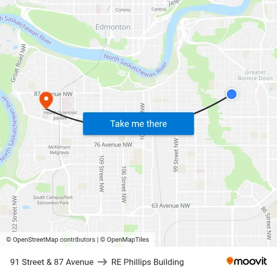 91 Street & 87 Avenue to RE Phillips Building map