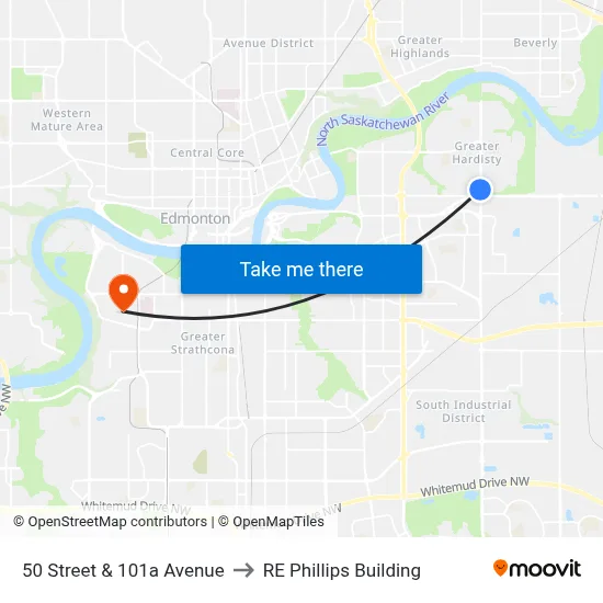50 Street & 101a Avenue to RE Phillips Building map