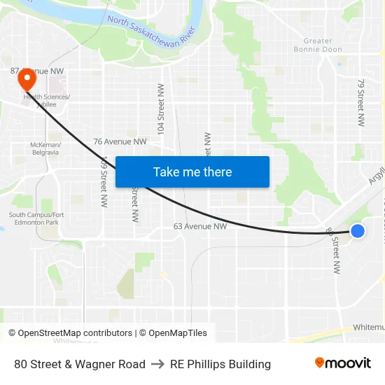 80 Street & Wagner Road to RE Phillips Building map