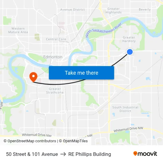50 Street & 101 Avenue to RE Phillips Building map