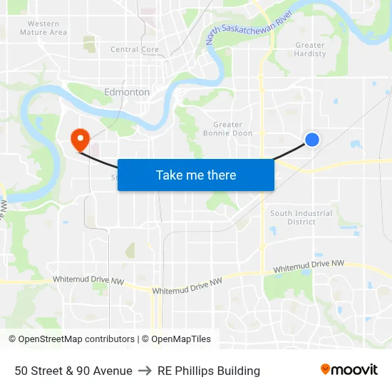 50 Street & 90 Avenue to RE Phillips Building map