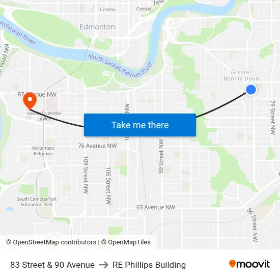 83 Street & 90 Avenue to RE Phillips Building map