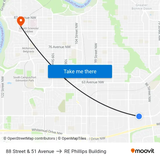 88 Street & 51 Avenue to RE Phillips Building map
