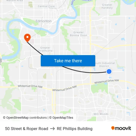 50 Street & Roper Road to RE Phillips Building map