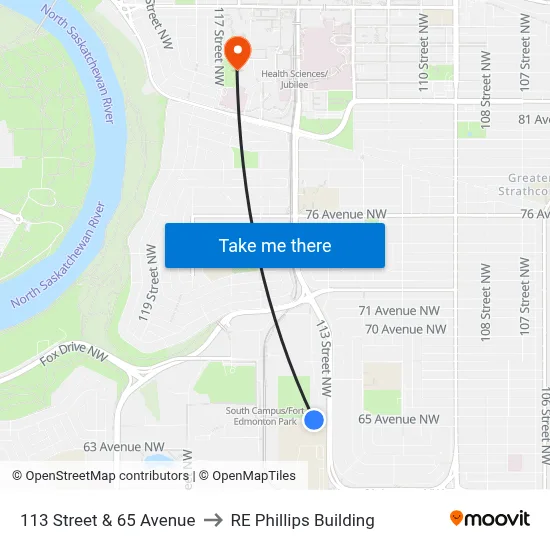 113 Street & 65 Avenue to RE Phillips Building map
