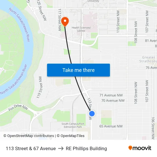 113 Street & 67 Avenue to RE Phillips Building map