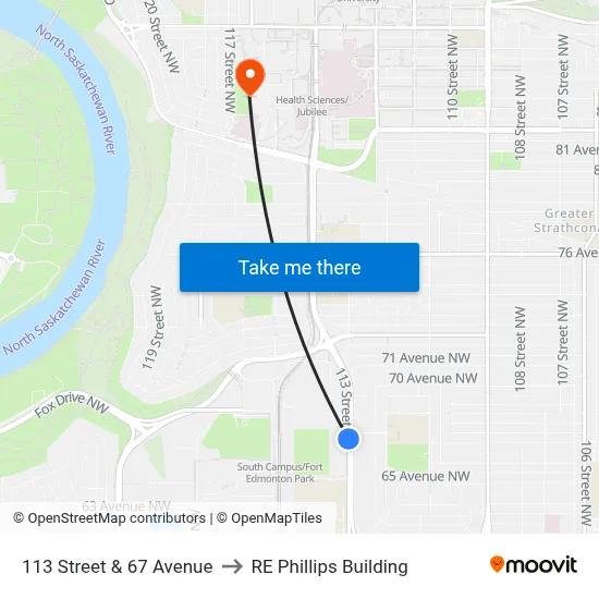 113 Street & 67 Avenue to RE Phillips Building map