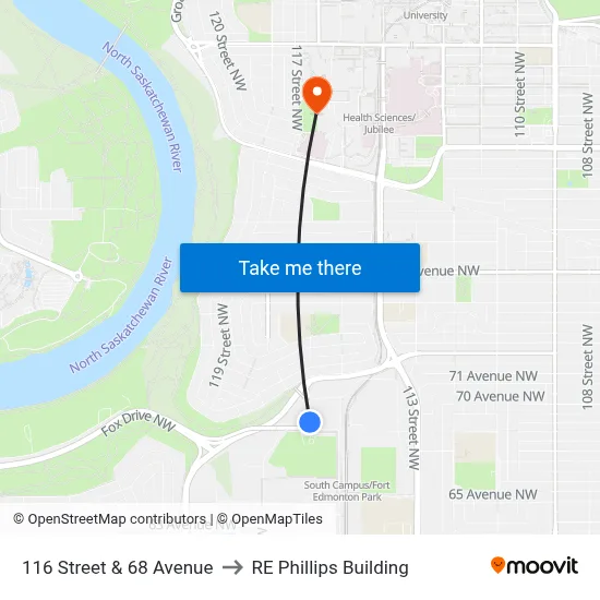 116 Street & 68 Avenue to RE Phillips Building map