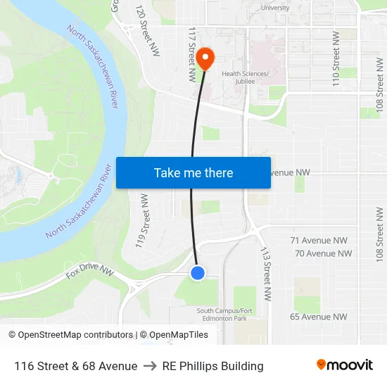 116 Street & 68 Avenue to RE Phillips Building map