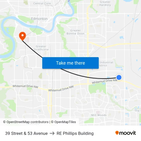 39 Street & 53 Avenue to RE Phillips Building map