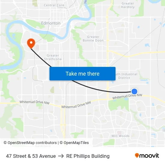 47 Street & 53 Avenue to RE Phillips Building map