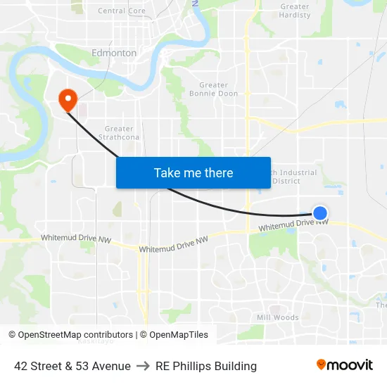 42 Street & 53 Avenue to RE Phillips Building map