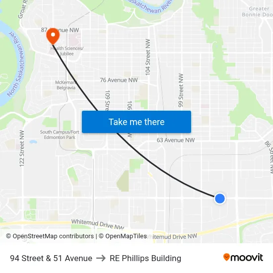 94 Street & 51 Avenue to RE Phillips Building map