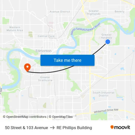 50 Street & 103 Avenue to RE Phillips Building map