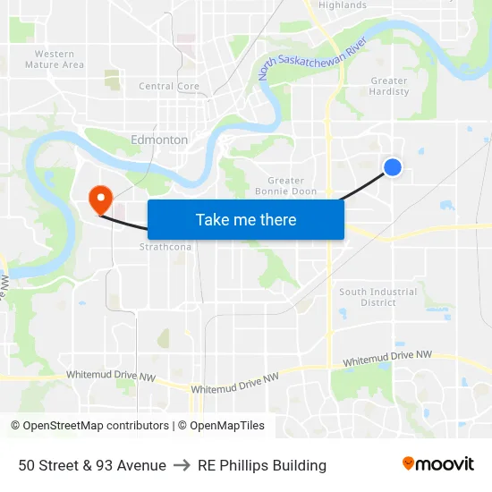 50 Street & 93 Avenue to RE Phillips Building map