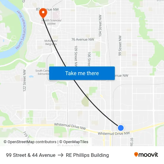 99 Street & 44 Avenue to RE Phillips Building map