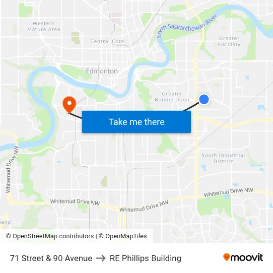71 Street & 90 Avenue to RE Phillips Building map