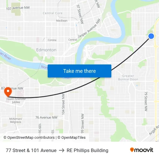 77 Street & 101 Avenue to RE Phillips Building map