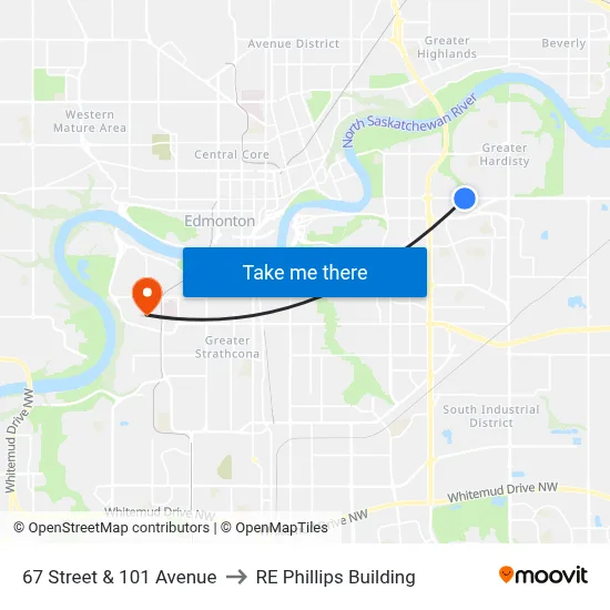 67 Street & 101 Avenue to RE Phillips Building map