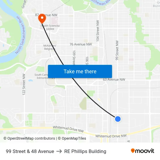 99 Street & 48 Avenue to RE Phillips Building map