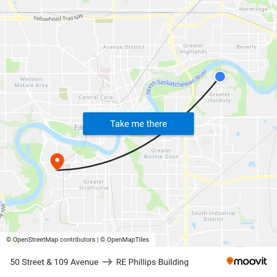 50 Street & 109 Avenue to RE Phillips Building map