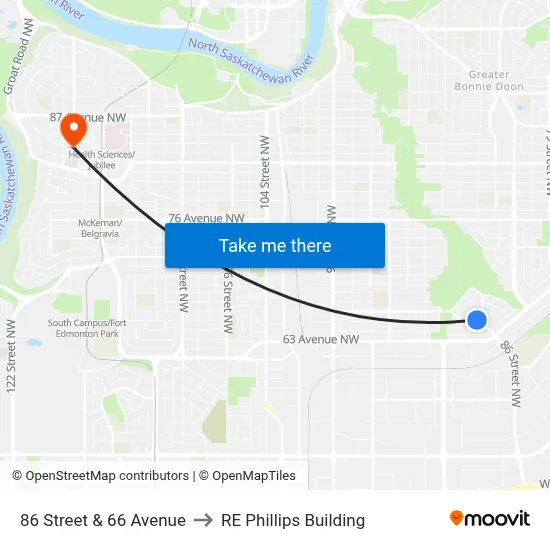 86 Street & 66 Avenue to RE Phillips Building map