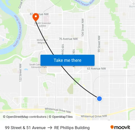 99 Street & 51 Avenue to RE Phillips Building map