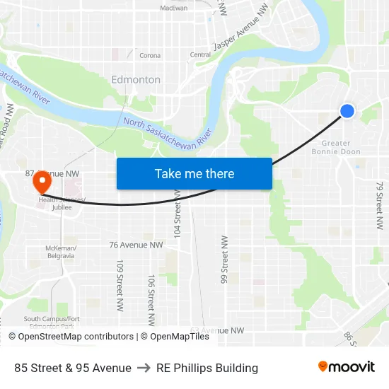 85 Street & 95 Avenue to RE Phillips Building map
