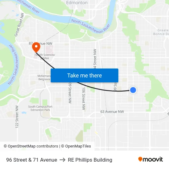 96 Street & 71 Avenue to RE Phillips Building map
