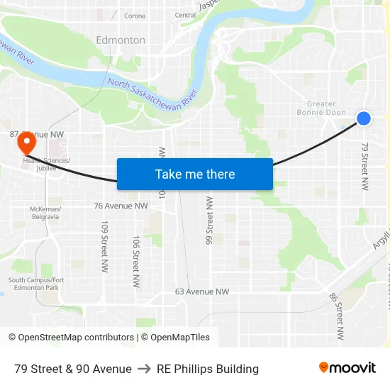 79 Street & 90 Avenue to RE Phillips Building map