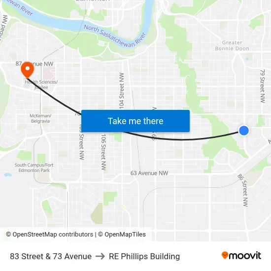 83 Street & 73 Avenue to RE Phillips Building map