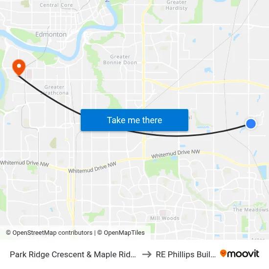 Park Ridge Crescent & Maple Ridge Drive to RE Phillips Building map