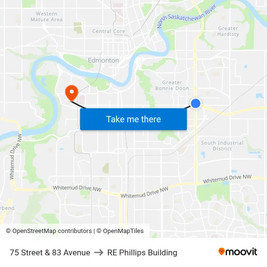75 Street & 83 Avenue to RE Phillips Building map