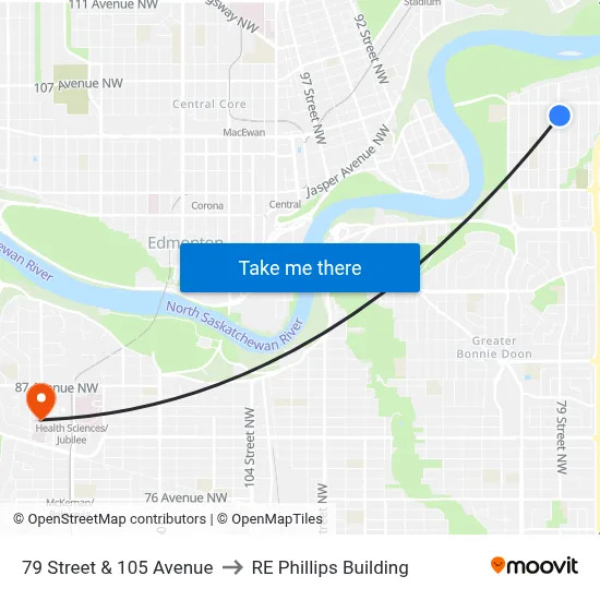 79 Street & 105 Avenue to RE Phillips Building map