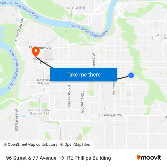 96 Street & 77 Avenue to RE Phillips Building map