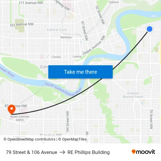 79 Street & 106 Avenue to RE Phillips Building map