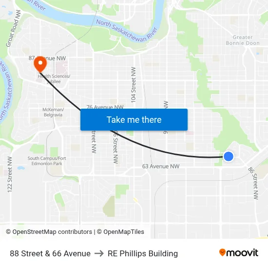 88 Street & 66 Avenue to RE Phillips Building map