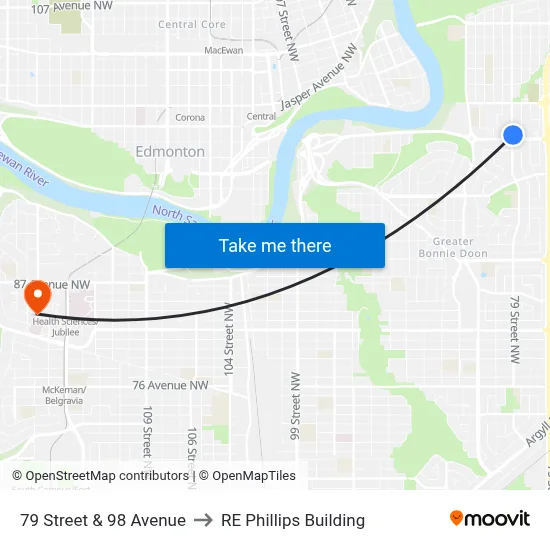 79 Street & 98 Avenue to RE Phillips Building map