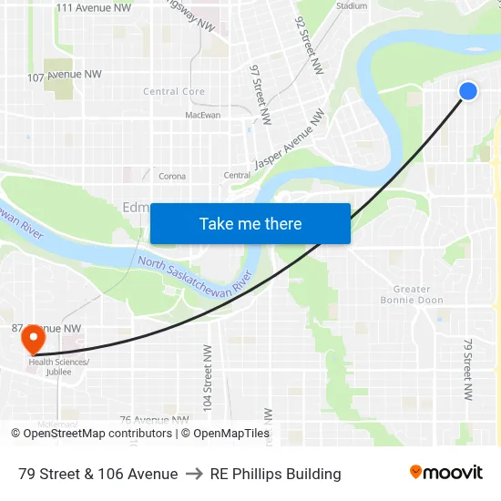 79 Street & 106 Avenue to RE Phillips Building map