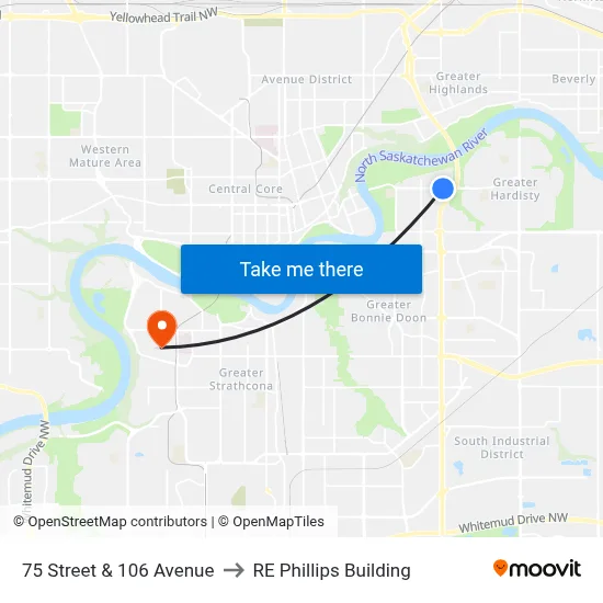 75 Street & 106 Avenue to RE Phillips Building map